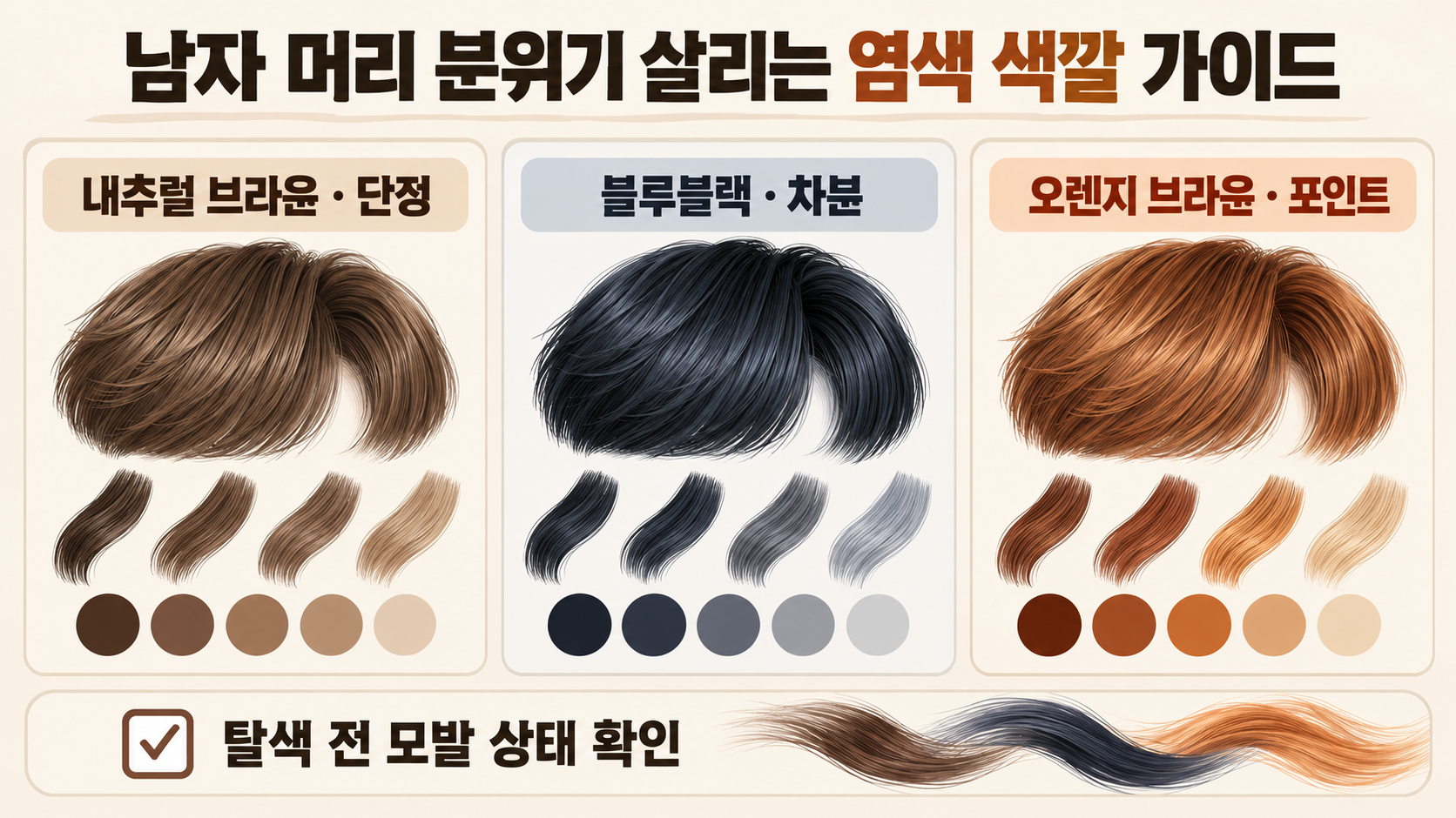 남자 머리 분위기 살리는 염색 색깔 가이드 정보 카드