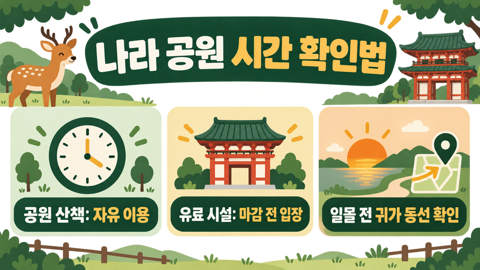 나라 사슴공원 방문 가이드: 시간·입장료·가는 방법 관련 정보 카드