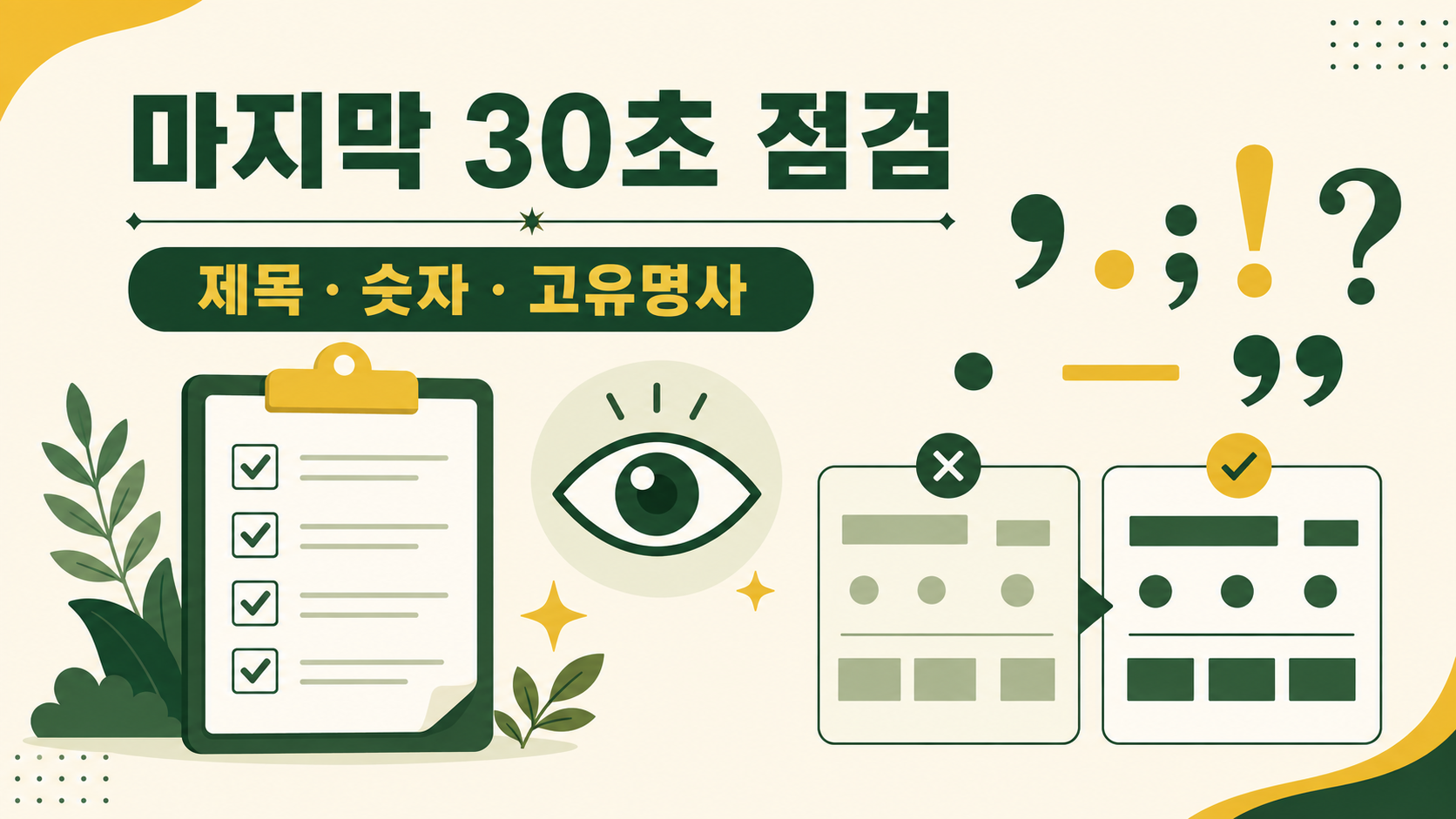 수정 제안을 비교하고 마지막 확인 목록을 점검하는 정보 카드