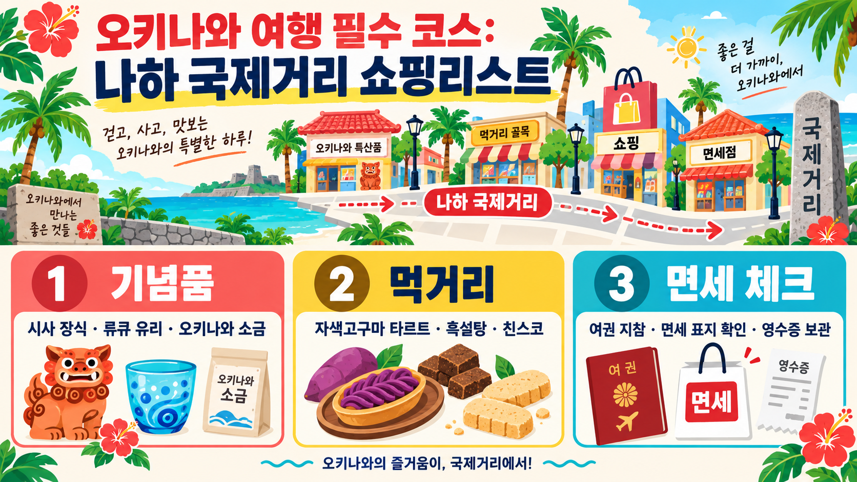 오키나와 여행 필수 코스: 나하 국제거리 쇼핑리스트 정보 카드