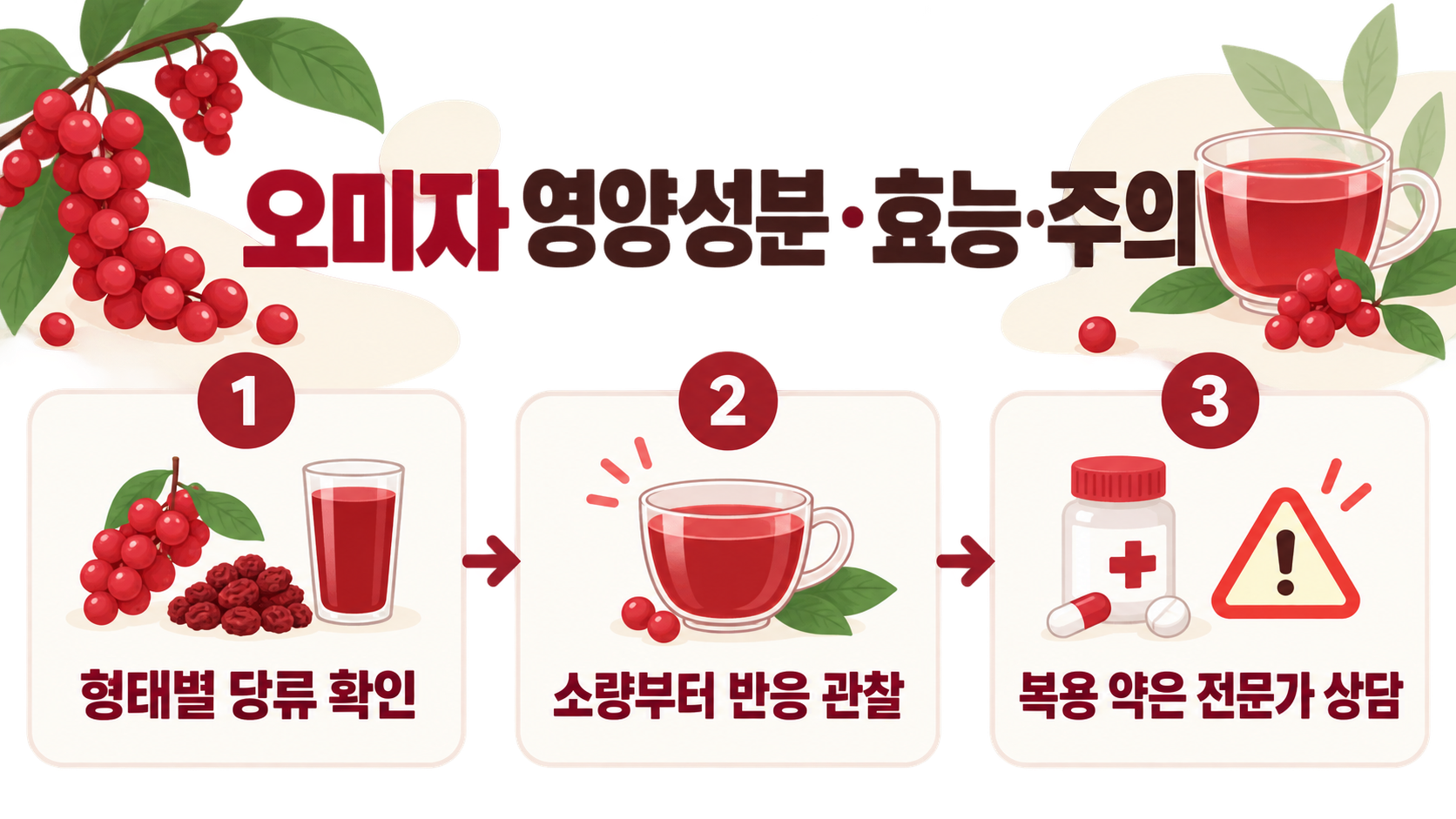 오미자 영양성분과 효능, 부작용과 먹는 법 정보 카드