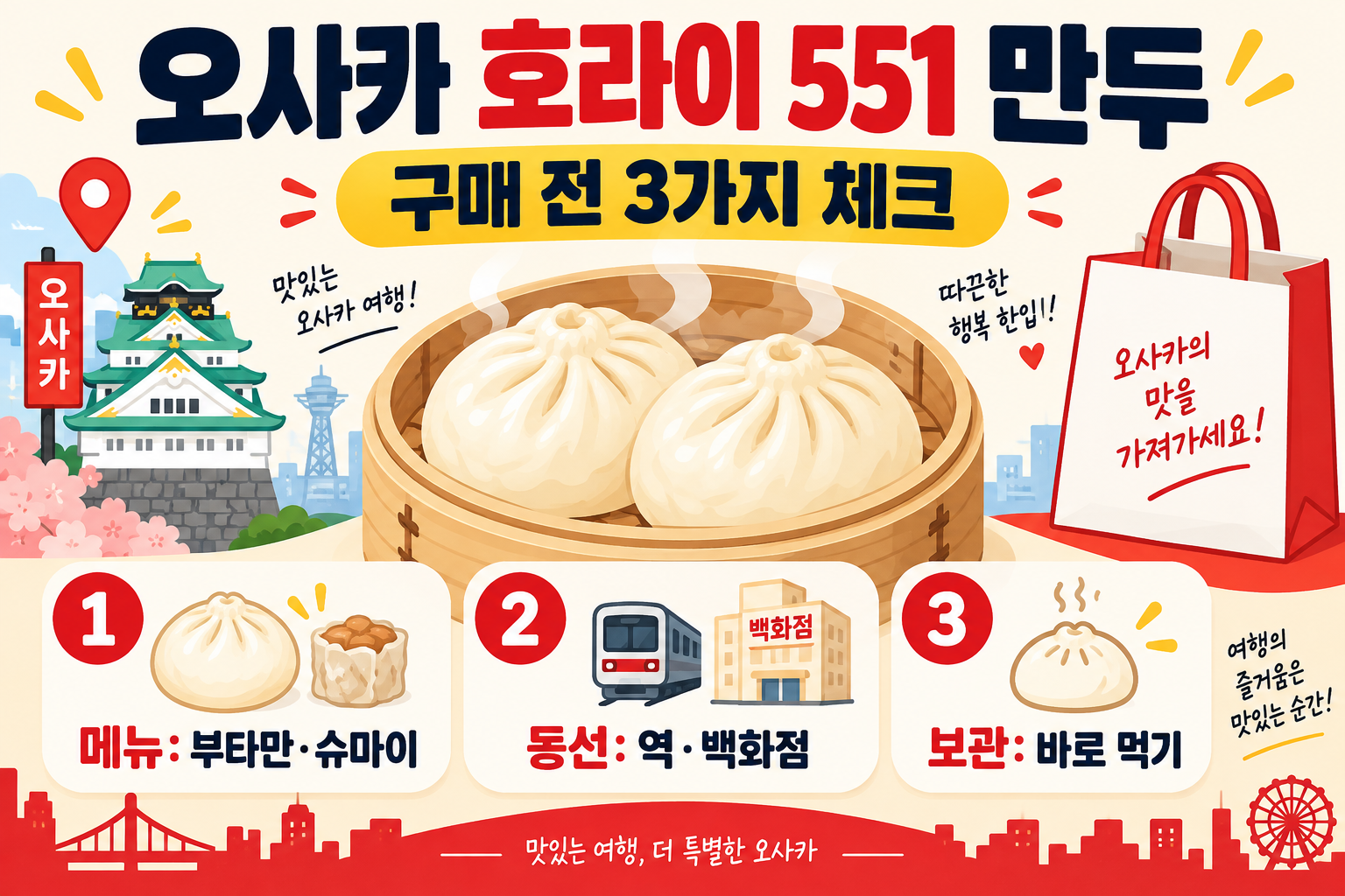 오사카 호라이 551 만두: 꼭 먹어봐야 할 간식 가이드 정보 카드