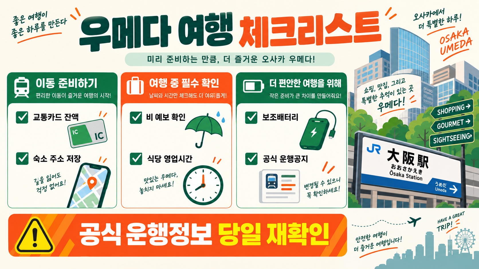 오사카 우메다를 여행 동선에 넣어야 하는 4가지 이유 확인 정보 카드