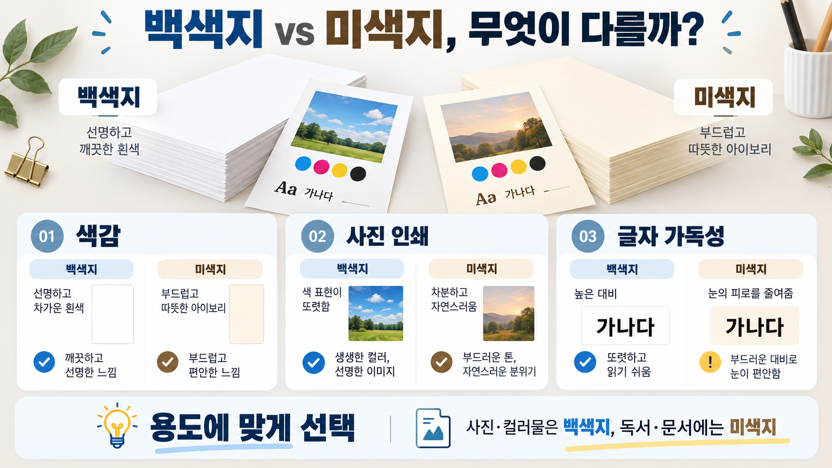 미색·백색 종이 차이: 인쇄 전 확인할 7가지 관련 정보 카드