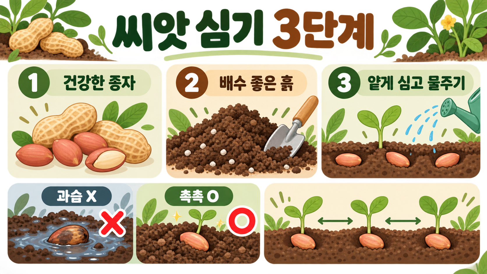 땅콩 심는 시기와 씨앗·모종 심는 방법 관련 정보 카드