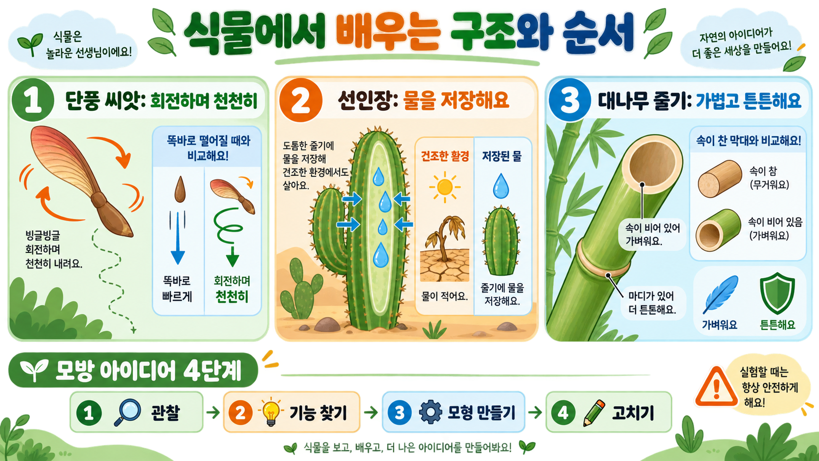 식물의 특징을 모방해 생활에 활용하는 예: 4학년 2학기 과학 정리 확인 정보 카드