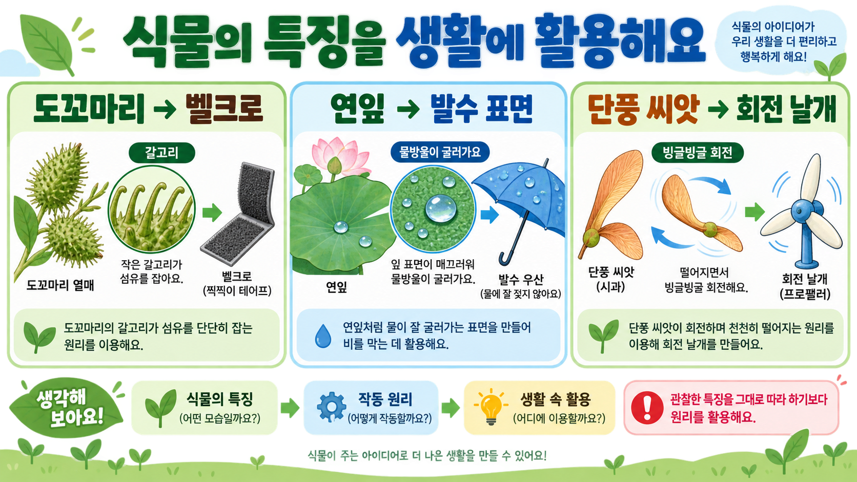 식물의 특징을 모방해 생활에 활용하는 예: 4학년 2학기 과학 정리 정보 카드