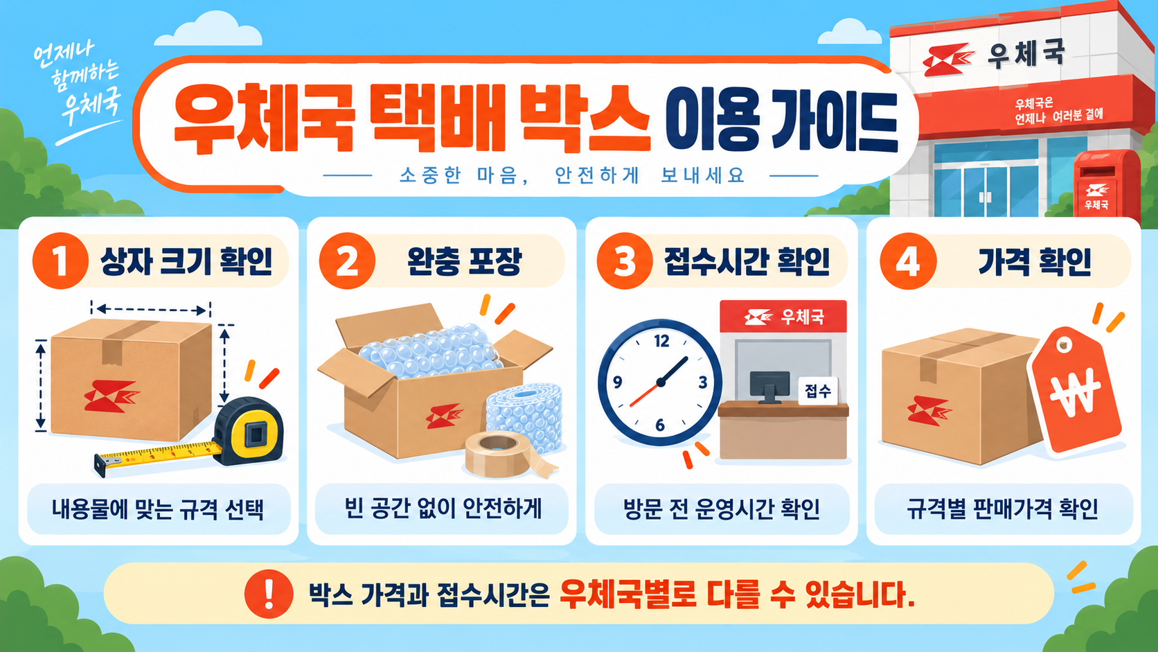 우체국 택배 박스 가격·크기·접수시간: 2026 이용 가이드 정보 카드