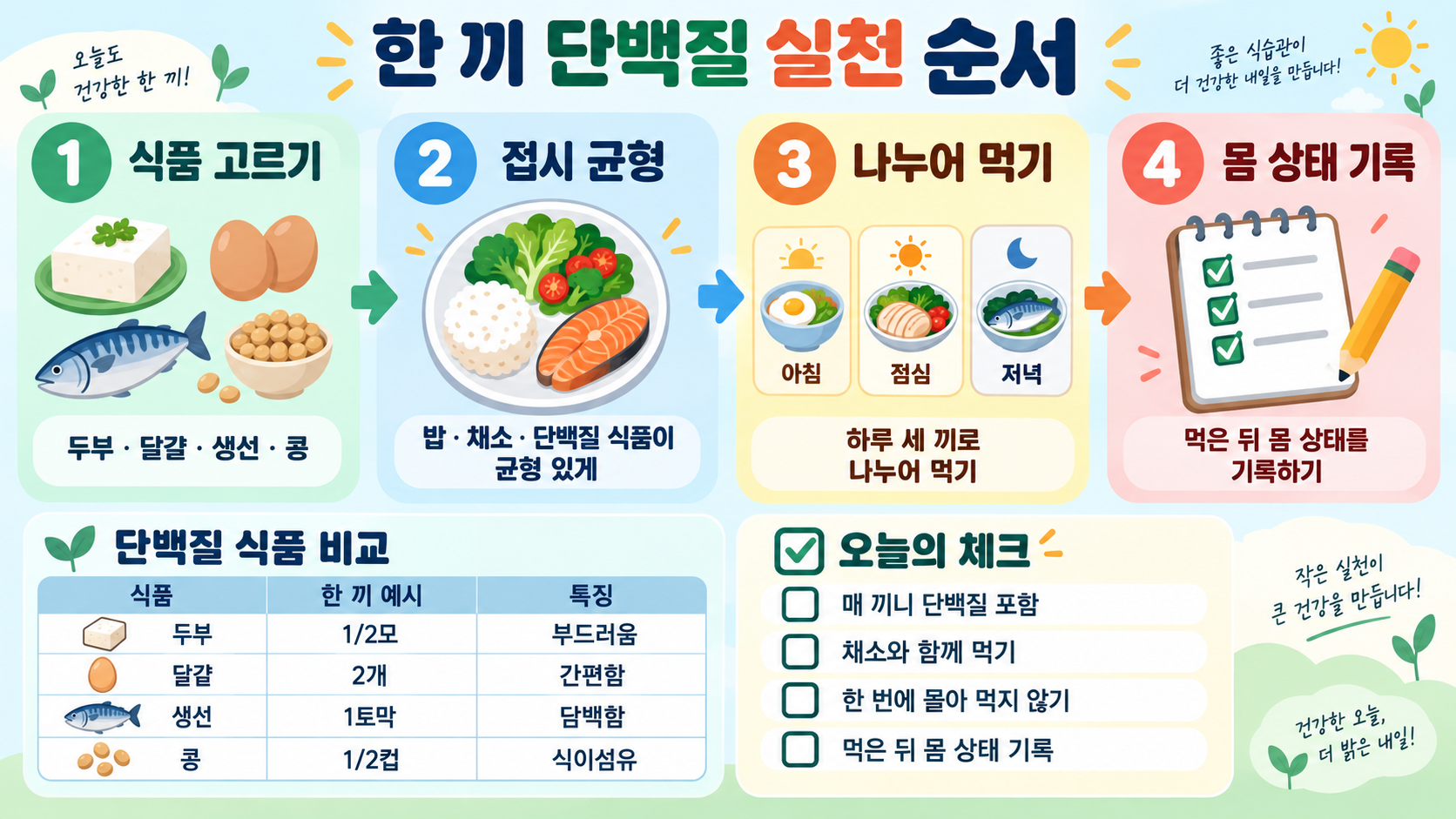 하루 단백질 섭취 권장량과 올바른 섭취 방법 확인 정보 카드