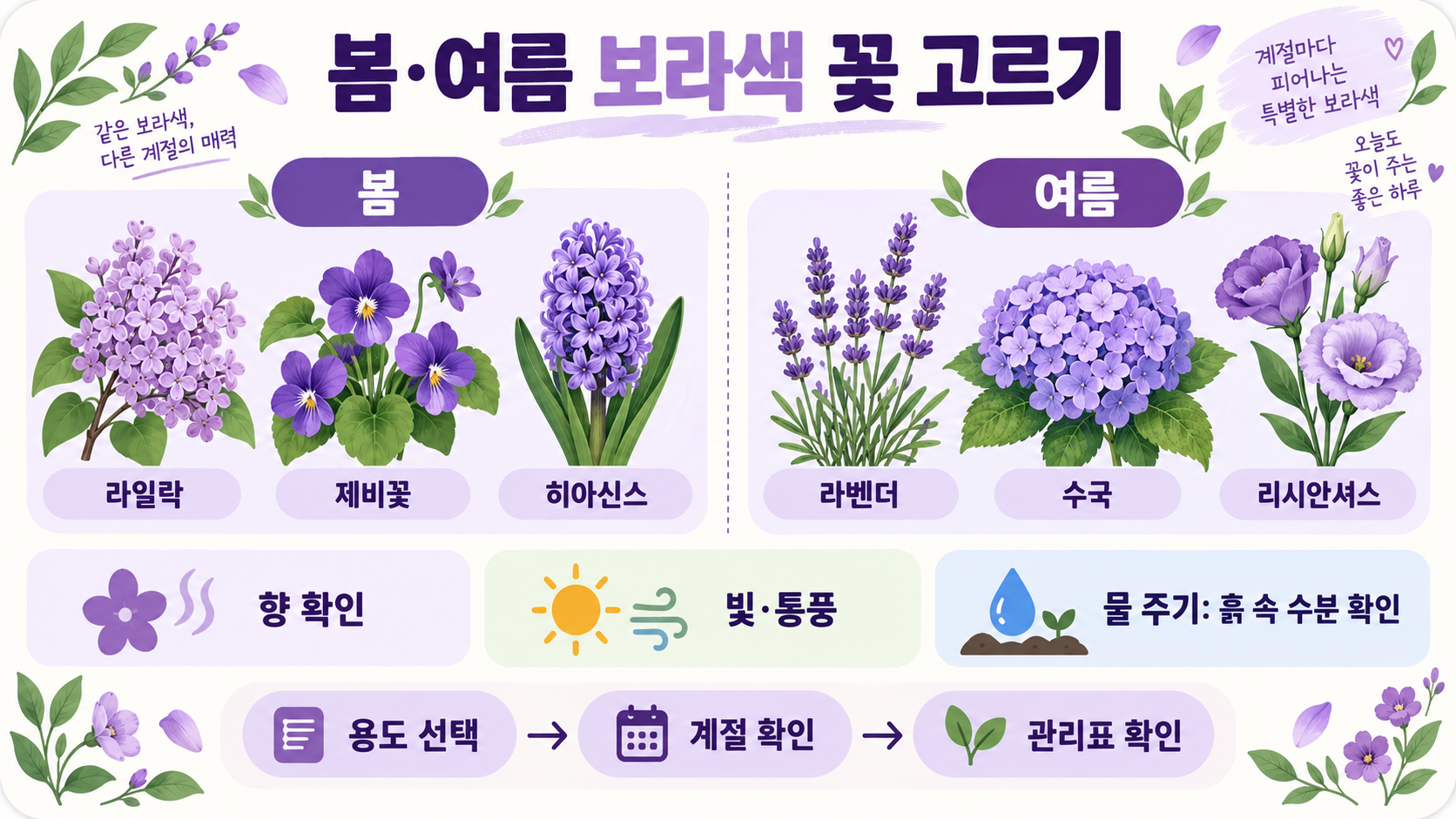 보라색 꽃 종류와 꽃말: 계절별 선택 가이드 관련 정보 카드