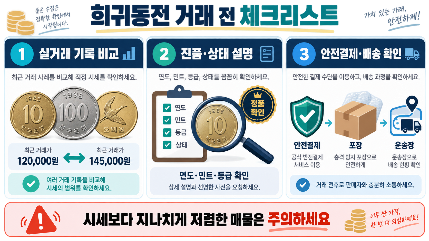 100원·10원·50원·500원 희귀동전 가격과 거래 전 확인할 점 확인 정보 카드