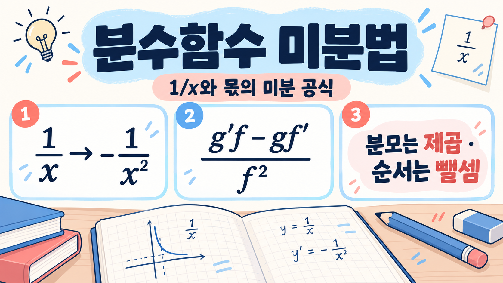 분수함수 미분법: 1/x와 몫의 미분 공식 쉽게 이해하기 정보 카드