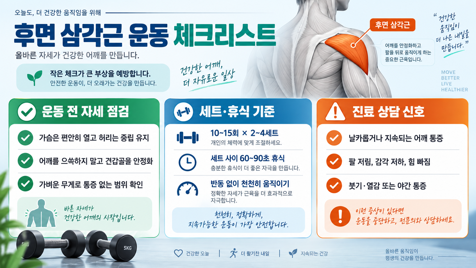 후면 삼각근 운동, 요령 있게 하자! 확인 정보 카드