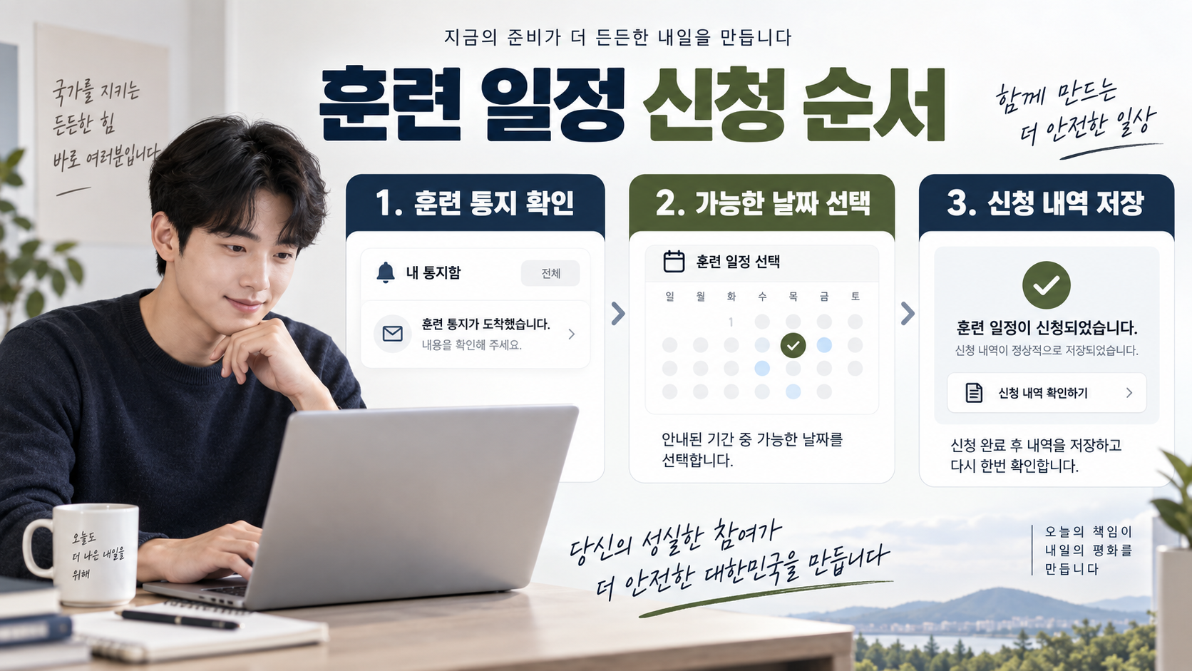 예비군 훈련·편성·일정 신청 가이드: 일정 확인부터 연기·휴일훈련까지 관련 정보 카드