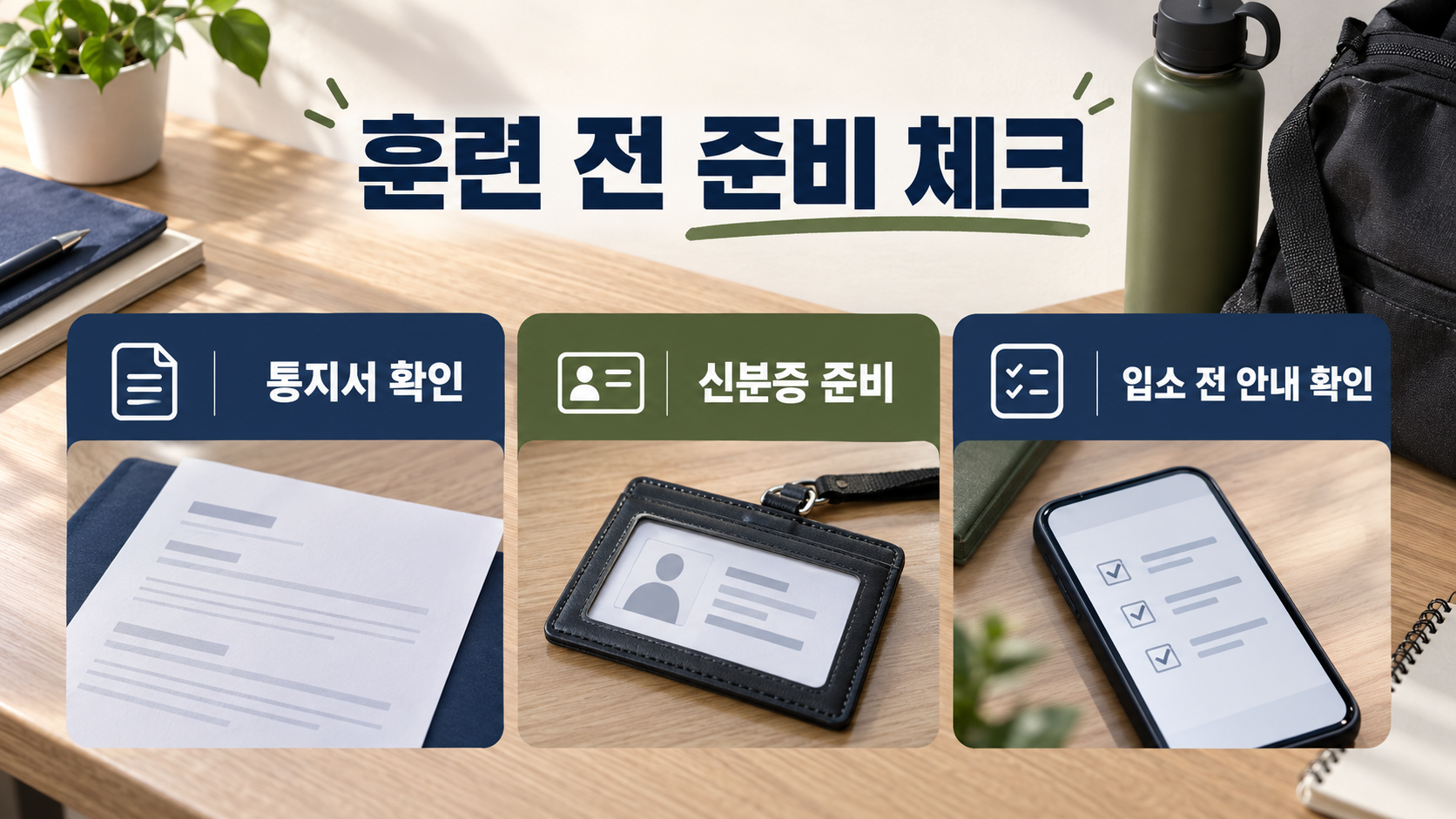 예비군 훈련·편성·일정 신청 가이드: 일정 확인부터 연기·휴일훈련까지 확인 정보 카드