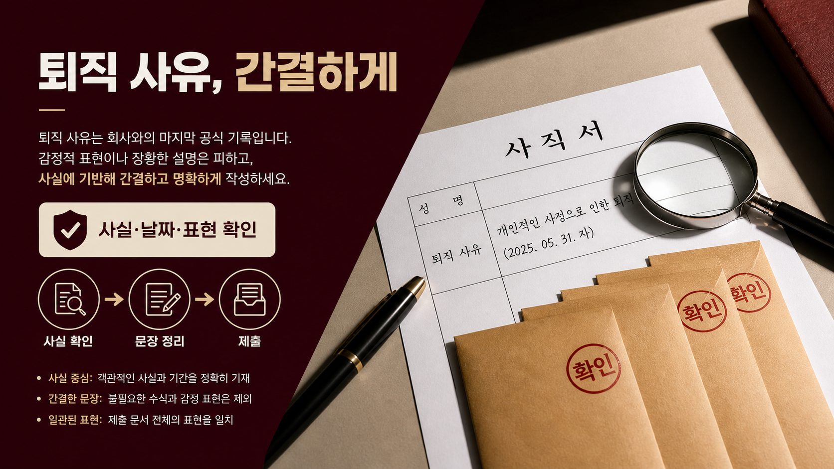 퇴직 사유를 사실에 맞고 간결하게 점검하는 한국형 정보 카드