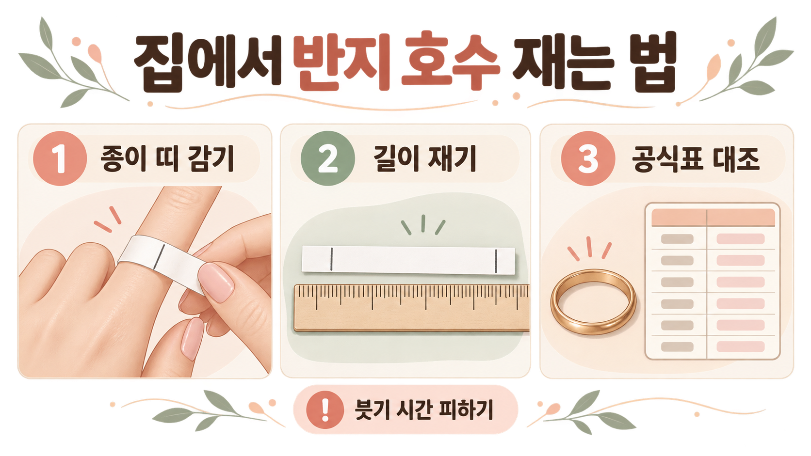 집에서 쉽게 반지 호수 재는 법: 종이·실·기존 반지로 정확도 높이기 정보 카드