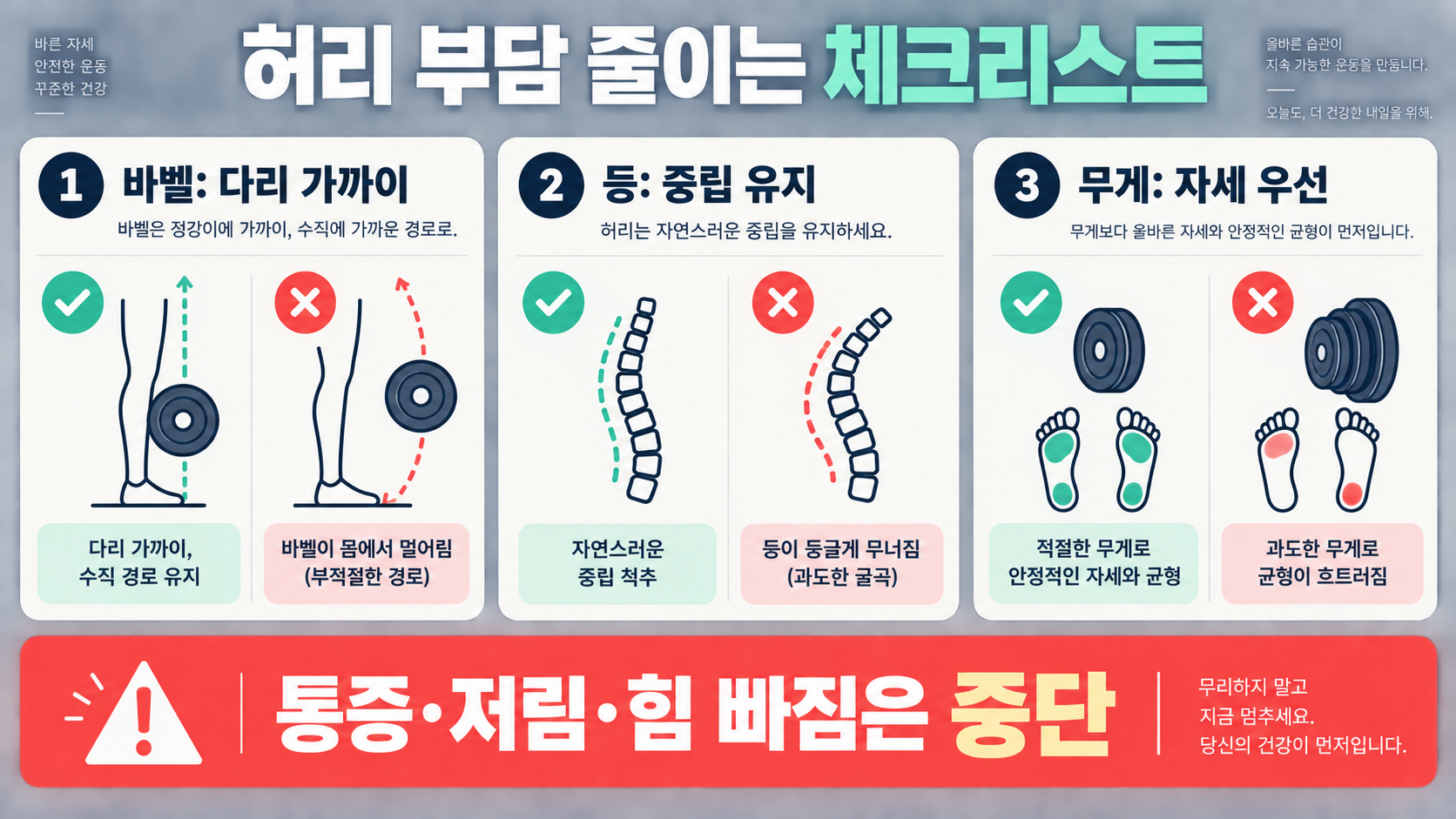 루마니안 데드리프트 자세: 햄스트링 자극과 허리 부담 줄이는 핵심 확인 정보 카드