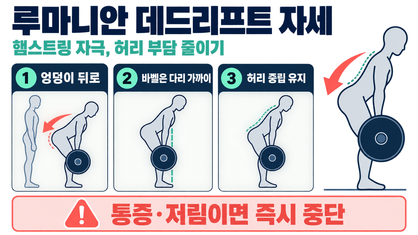 루마니안 데드리프트 자세: 햄스트링 자극과 허리 부담 줄이는 핵심 정보 카드
