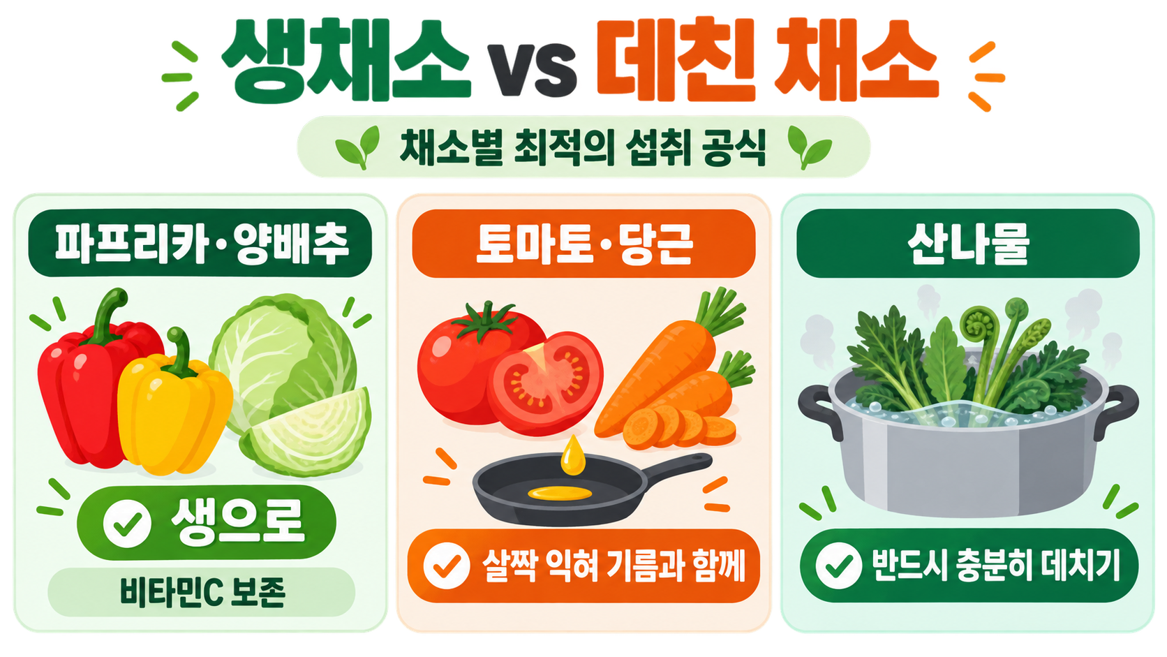 비타민 살리고 흡수율 높이는 채소별 최적의 섭취 공식 정보 카드