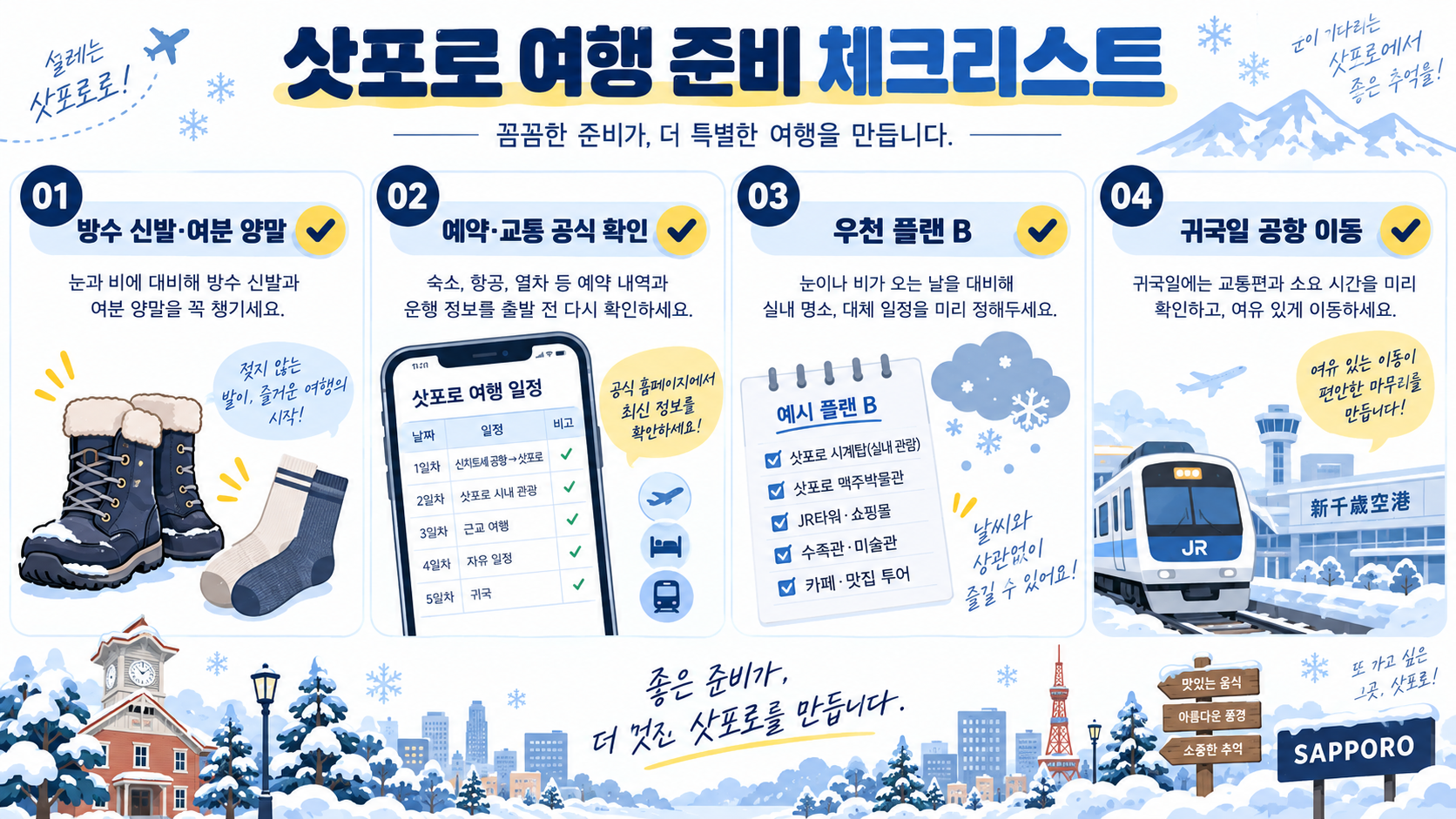 삿포로 4박 5일 여행 코스: 동선·교통·준비 체크리스트 확인 정보 카드