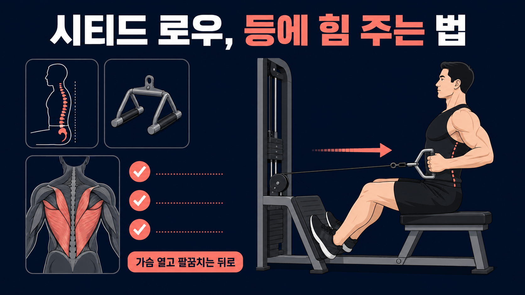 시티드 로우 등 자극을 위한 자세 정보 카드