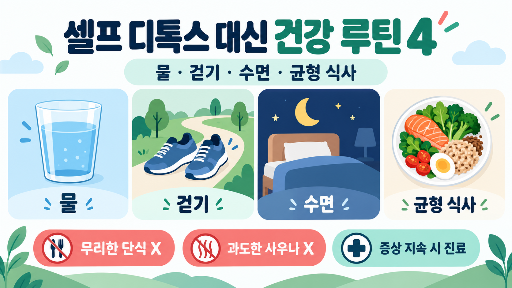 셀프 디톡스 대신 일상 회복을 돕는 건강 습관 4가지 정보 카드