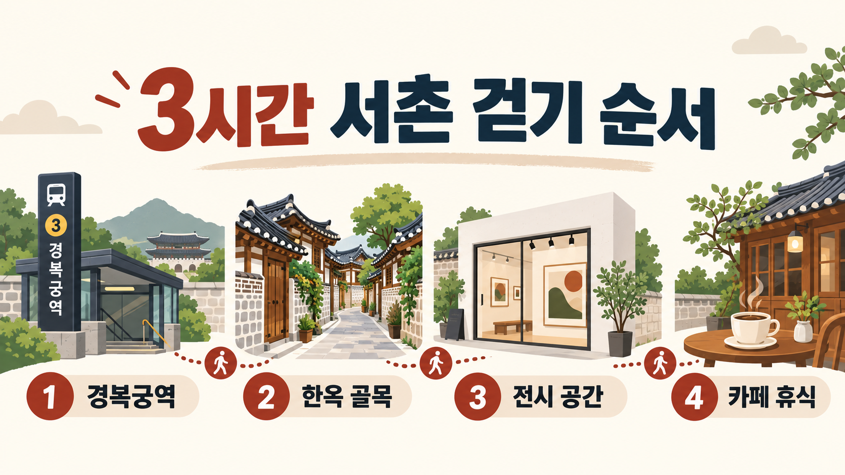 서촌 한옥마을 도보 코스: 경복궁역에서 골목·전시·카페까지 관련 정보 카드