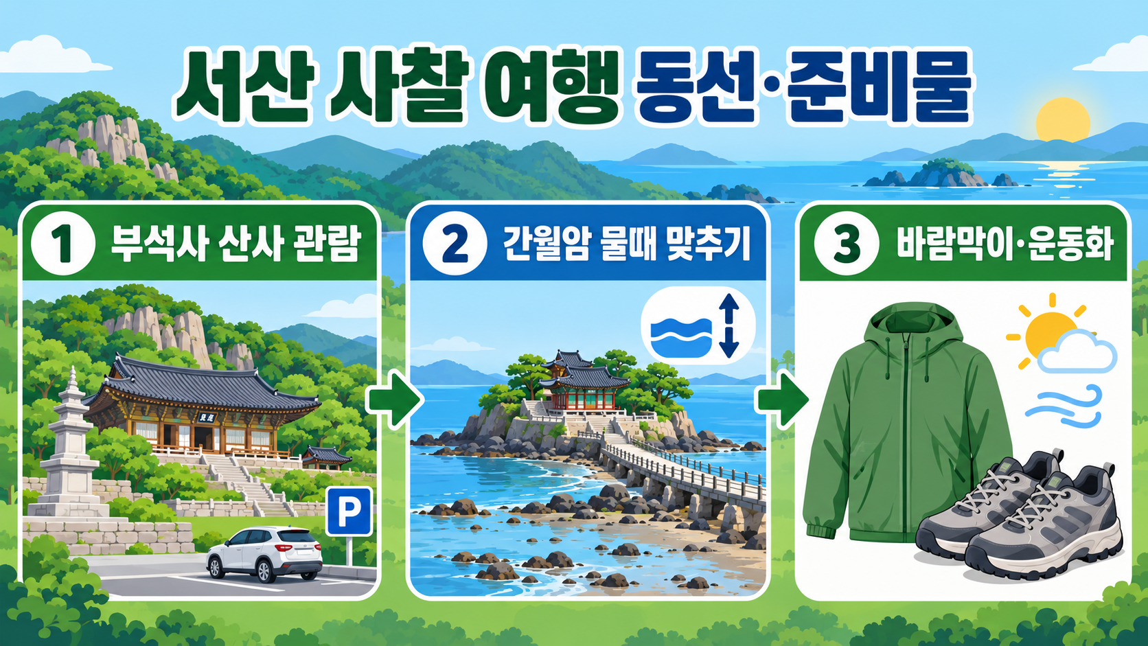 서산 간월암·부석사 여행 가이드: 물때와 동선, 준비물 확인 정보 카드