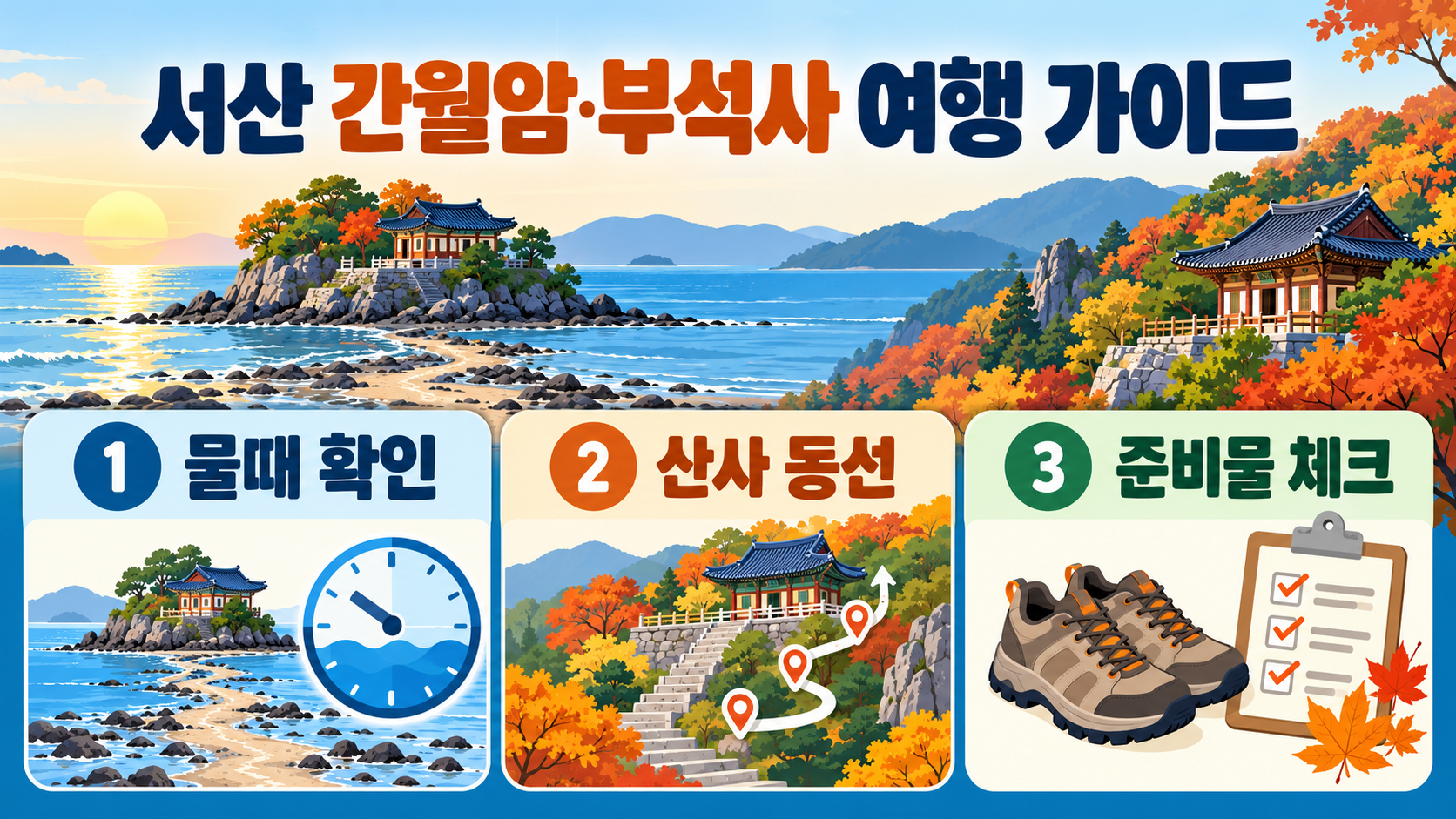 서산 간월암·부석사 여행 가이드: 물때와 동선, 준비물 정보 카드