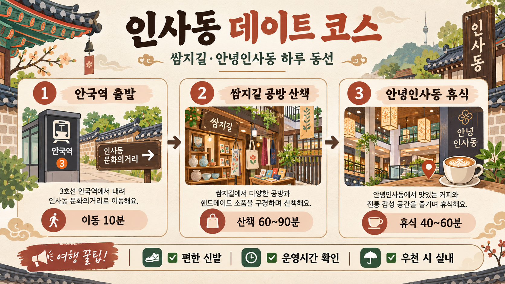 서울 종로 인사동 문화의거리 쌈지길 안녕인사동 데이트 코스 정보 카드