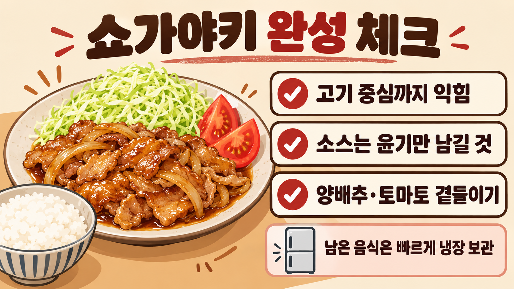 쇼가야키 레시피: 돼지고기 생강구이 양념과 조리 순서 확인 정보 카드