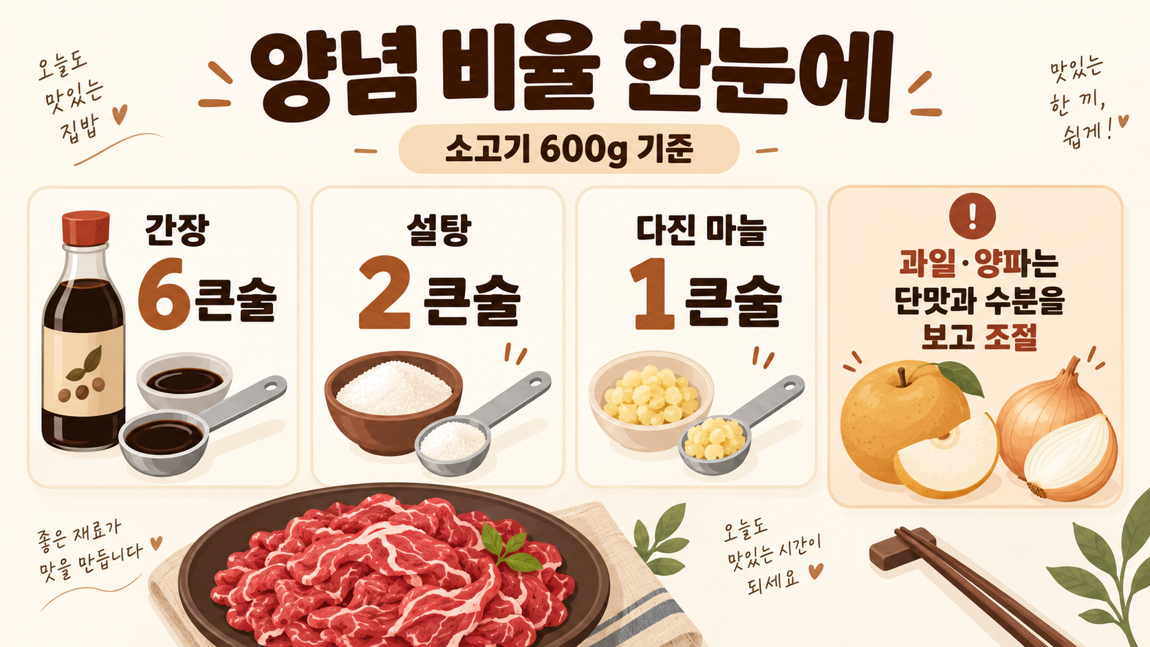 소불고기 황금레시피: 양념 비율과 조리 순서 관련 정보 카드