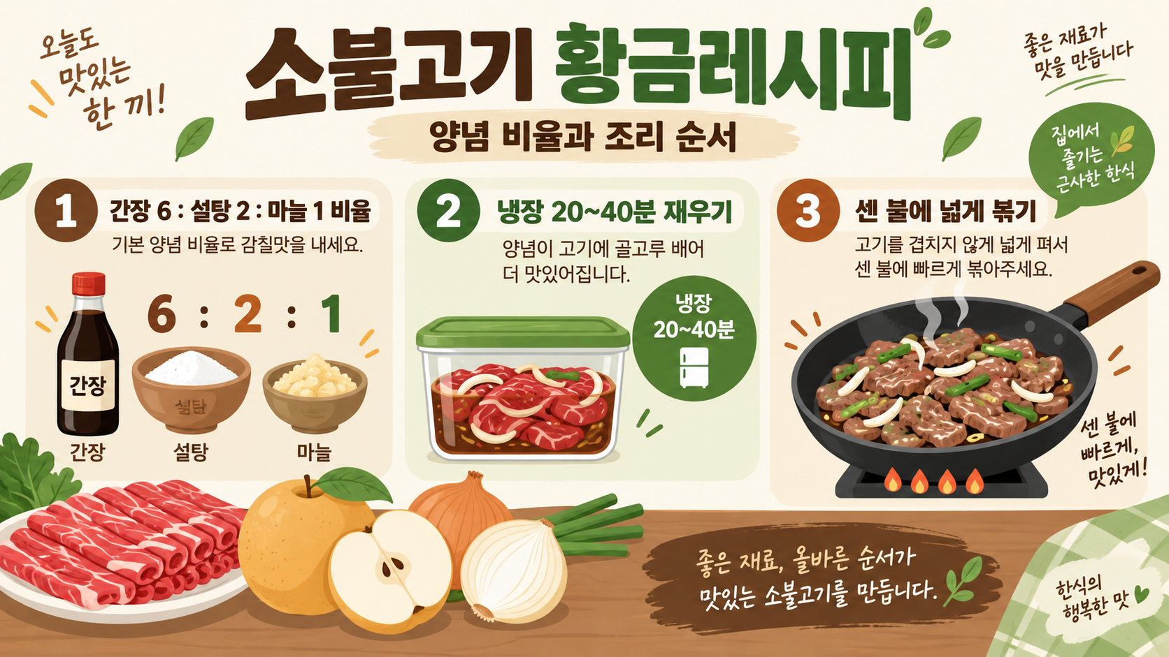 소불고기 황금레시피: 양념 비율과 조리 순서 정보 카드