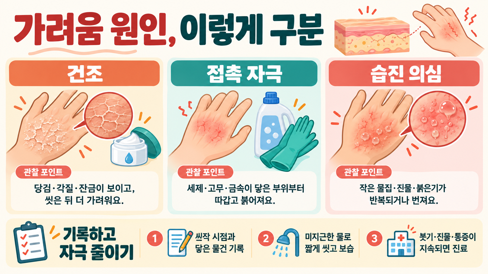 손바닥 가려움 원인과 진료가 필요한 신호 관련 정보 카드
