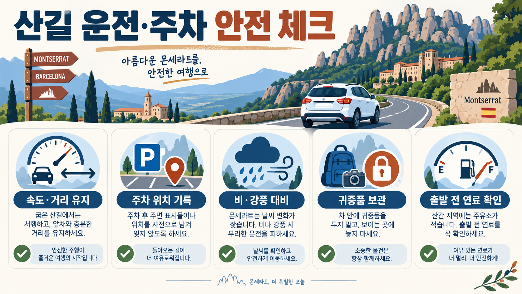 스페인 렌터카로 몬세라트 수도원 가는 법: 검은 성모 마리아 관람 체크리스트 확인 정보 카드
