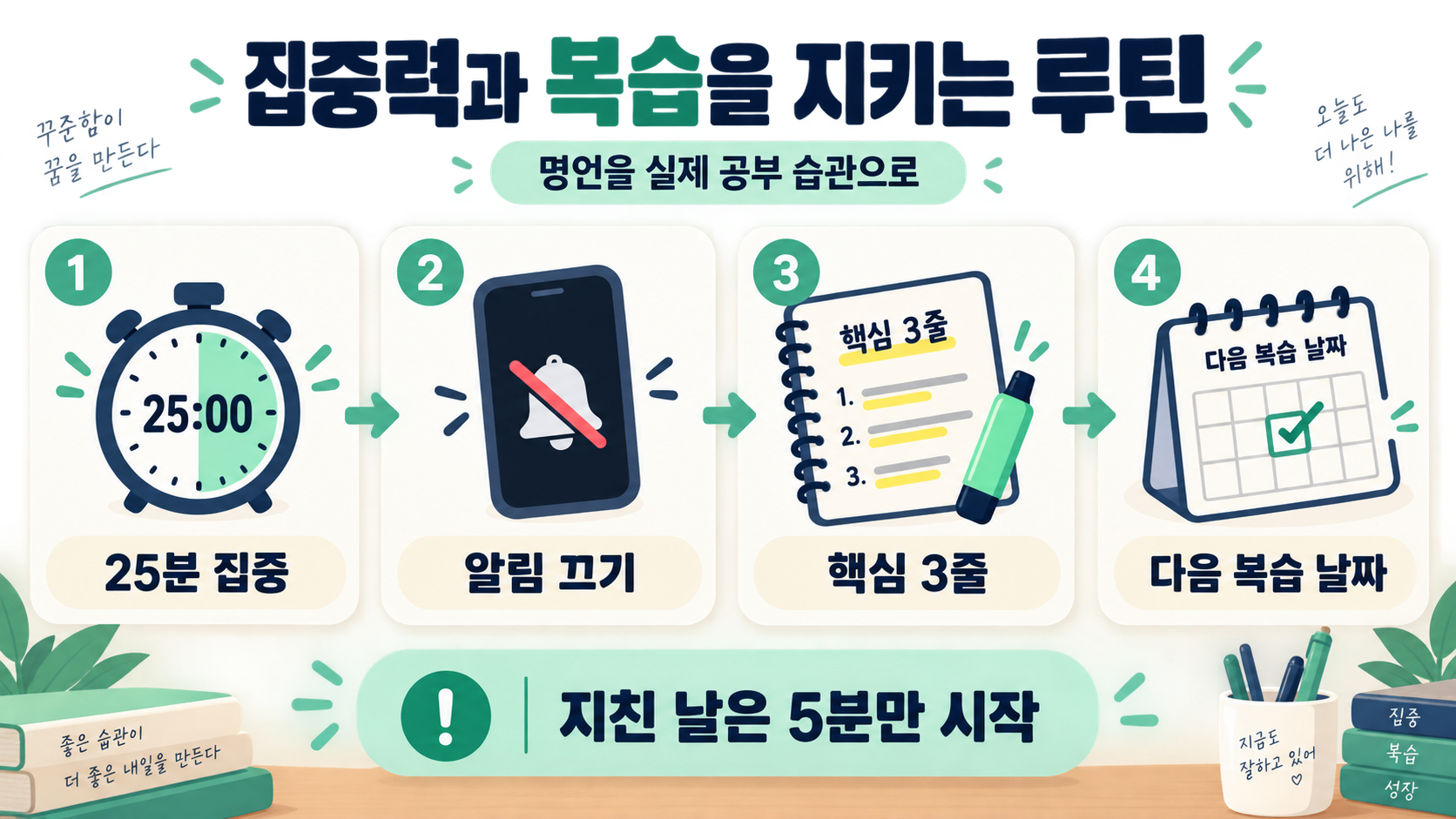 공부 동기부여를 위한 명언 10가지와 실천 루틴 확인 정보 카드