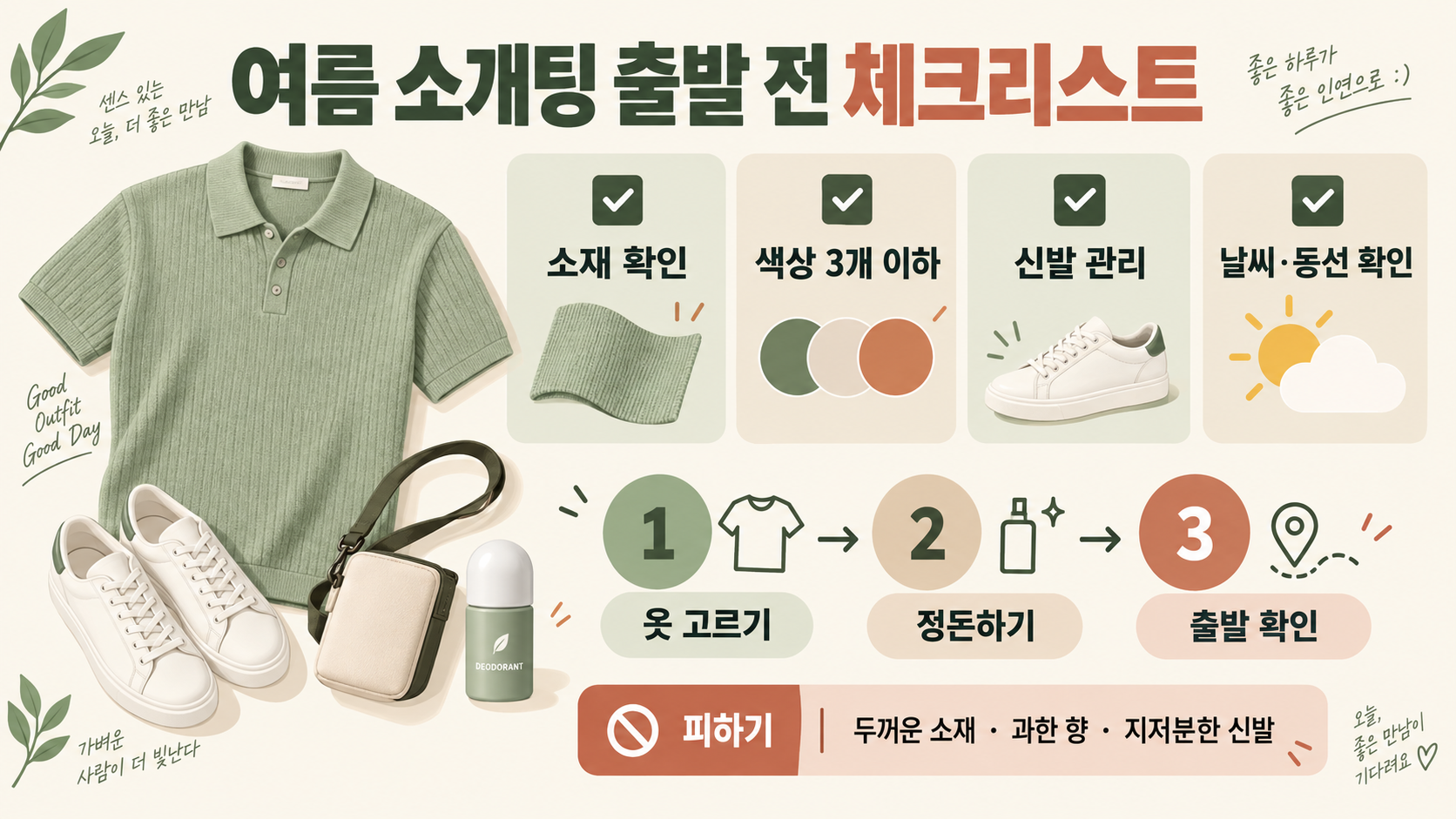 여름 남자 소개팅 패션: 단정하고 시원한 코디 2가지 확인 정보 카드