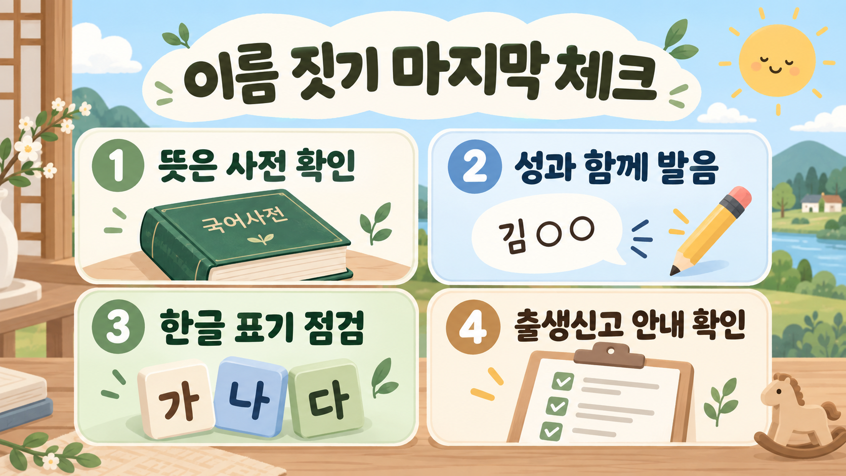 순우리말 이름 150개: 뜻이 예쁜 여자·남자 한글 이름 짓기 확인 정보 카드