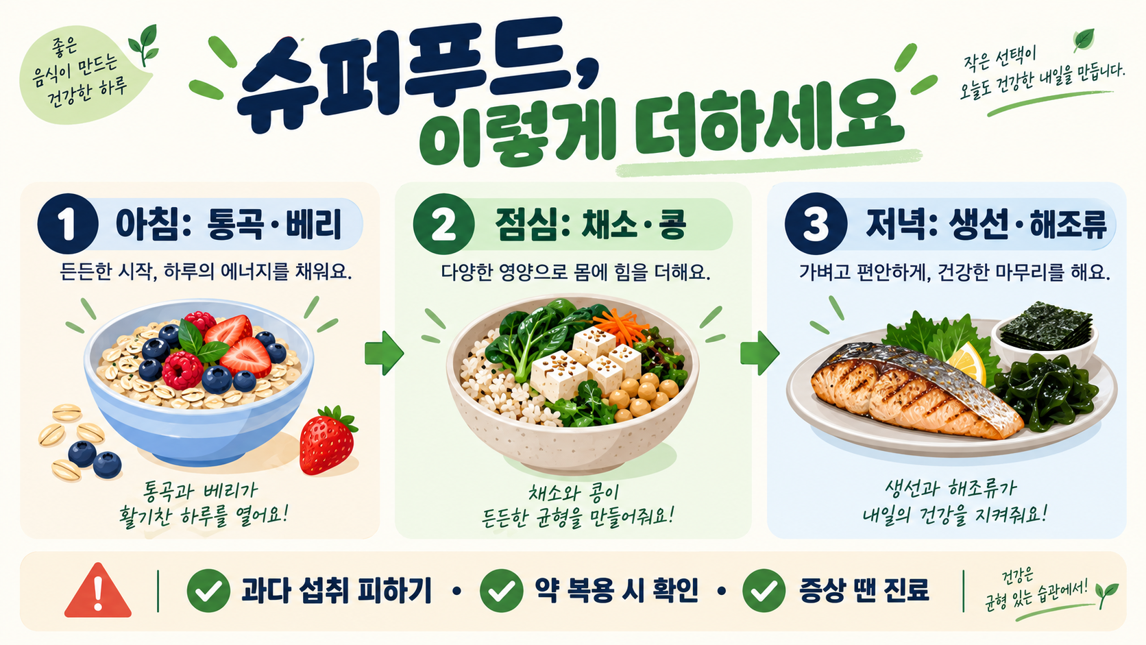 슈퍼푸드 10가지 종류와 섭취 가이드: 영양·주의점 한눈에 확인 정보 카드