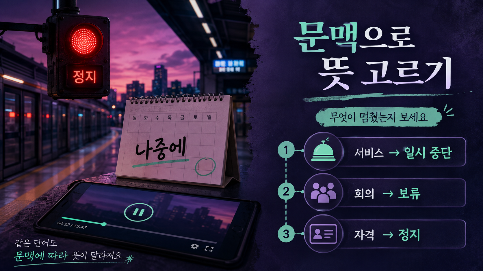 문맥으로 suspend 뜻을 고르는 정보카드