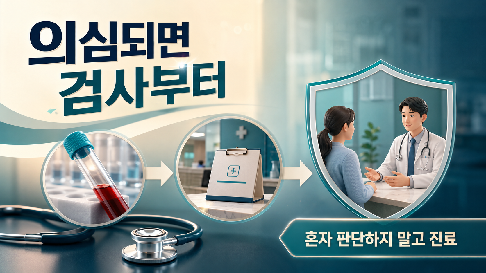 의심 증상 뒤 검사와 진료로 이어지는 흐름 정보 카드
