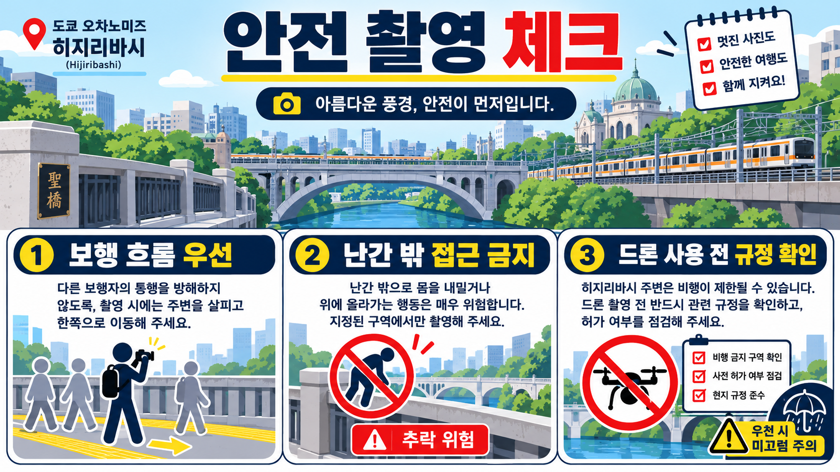 도쿄 여행 스즈메의 문단속 배경지 오차노미즈 히지리바시 가이드 확인 정보 카드