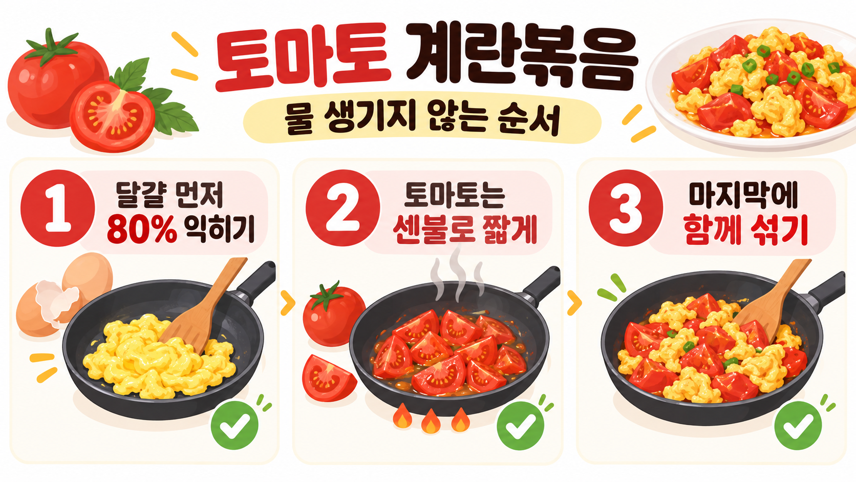 토마토 계란볶음 만드는 법: 물 생기지 않는 토마토달걀볶음 요리 정보 카드