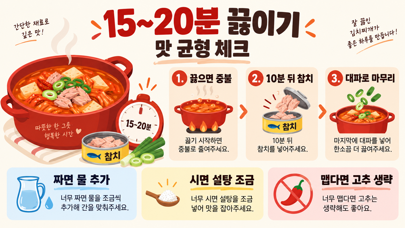 참치 김치찌개 맛있게 끓이는 법: 볶지 않고 완성하는 간단 저녁 메뉴 확인 정보 카드