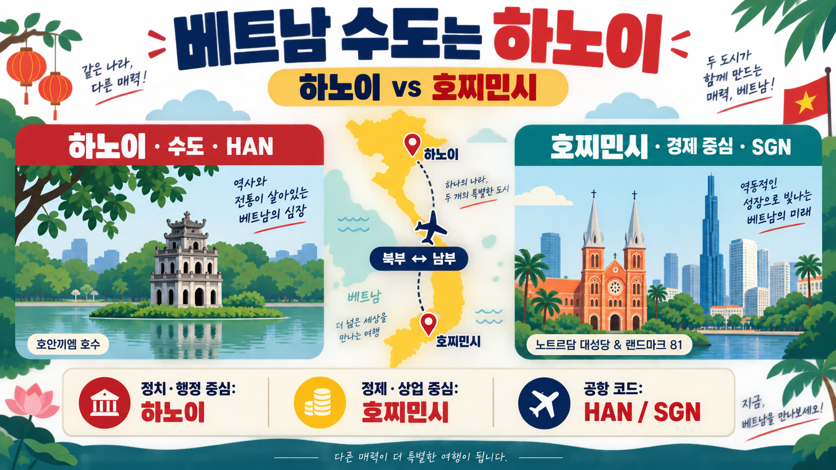 베트남 수도가 헷갈리는 이유: 하노이·호찌민시 차이 한눈에 정리 정보 카드