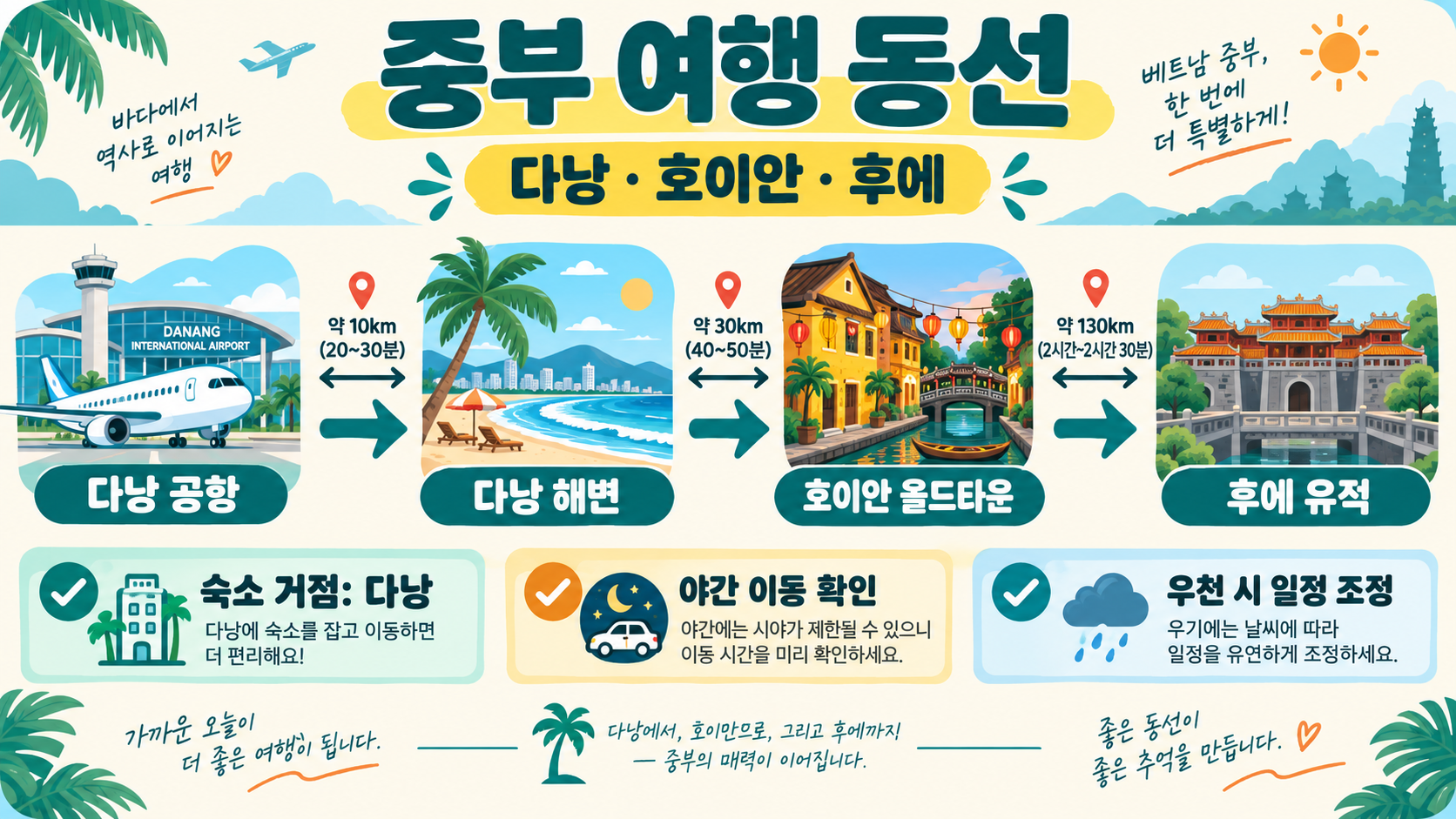 베트남 관광도시 지도: 하노이·다낭·호이안·호치민 여행 동선 가이드 관련 정보 카드
