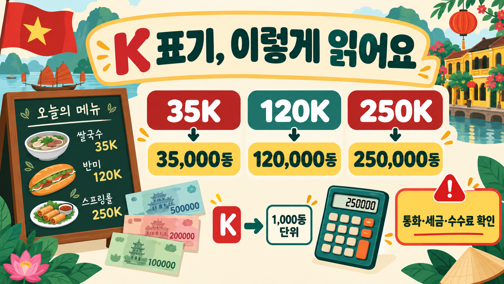 베트남 환율 계산법: K 단위와 여행 전 환전 체크리스트 관련 정보 카드
