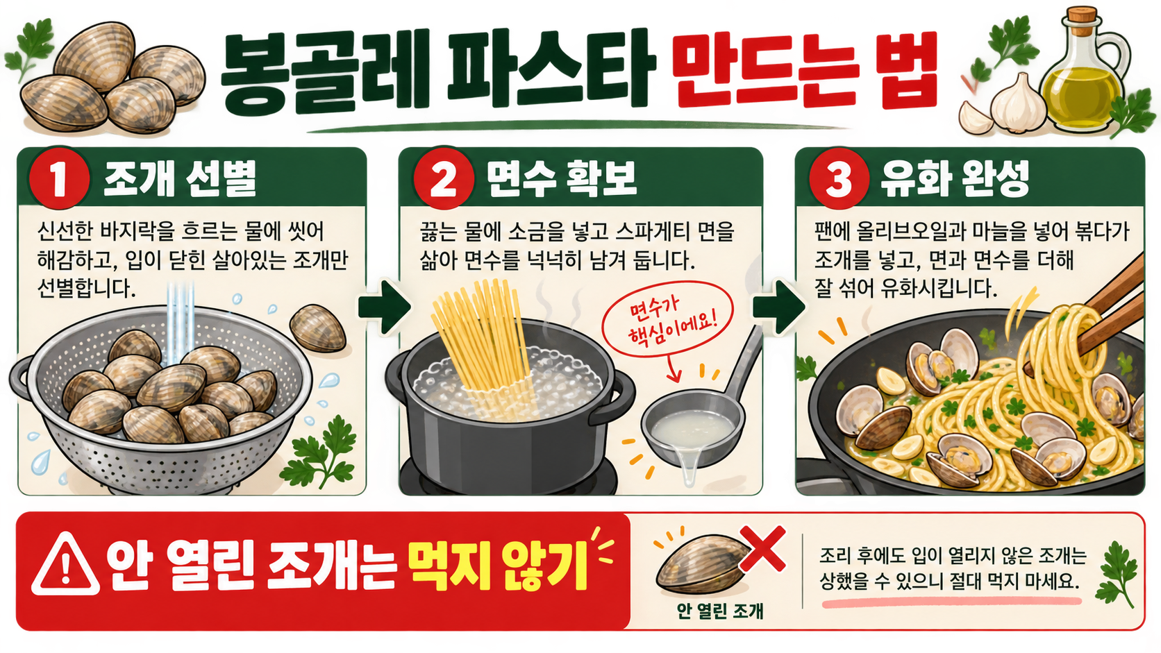봉골레 파스타 만드는 법: 조개 감칠맛 살리는 기본 레시피 대표 이미지