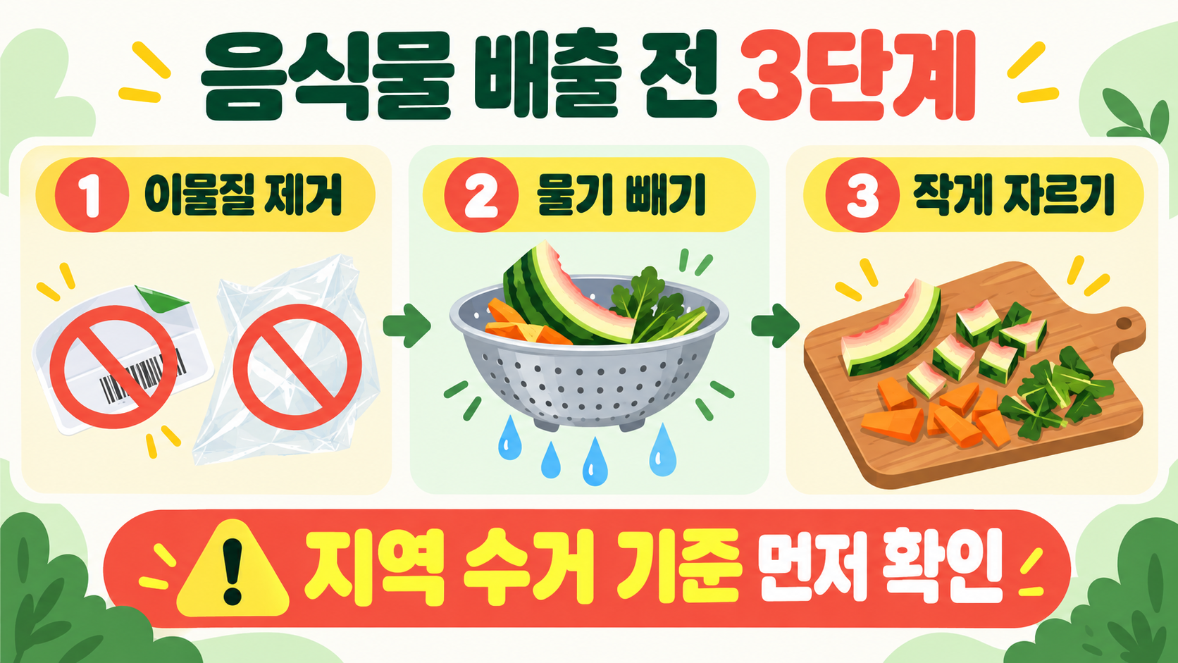 수박껍질은 음식물쓰레기일까? 지역별 기준과 올바른 배출 순서 관련 정보 카드